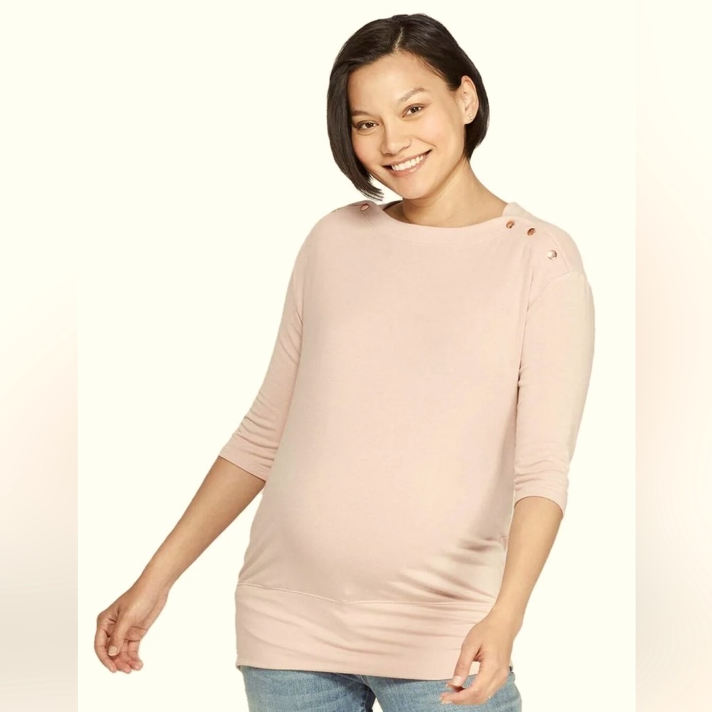 NWOT Isabel Maternity Snap Shoulder French Terry Nursing Sweater in Faded Rose